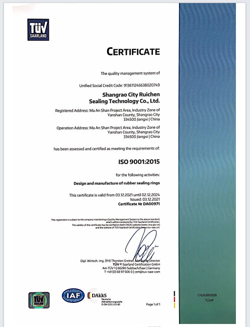 China Dongguan Ruichen Sealing Co., Ltd. Certification